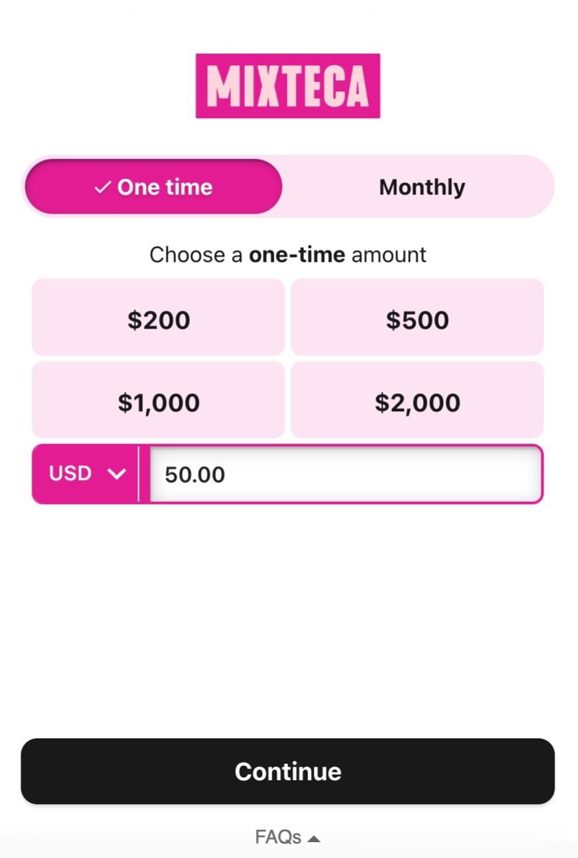 Step 1: Choose a one-time donation amount