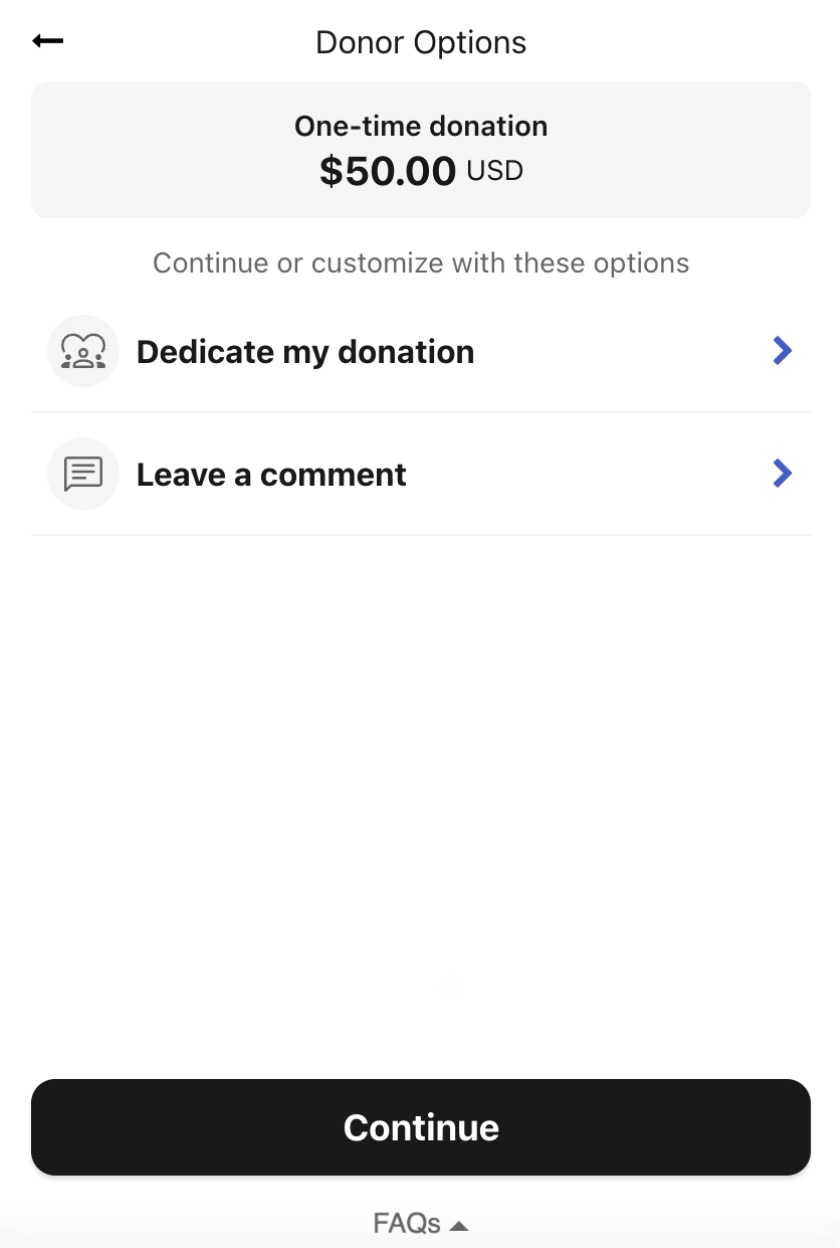 Step 2: On the Donor Options page, click Leave a comment